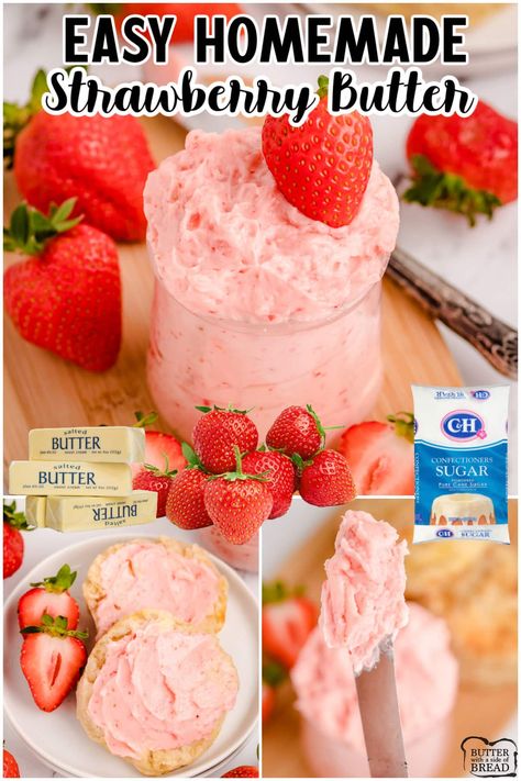 Whipped Strawberry Butter, Strawberry Butter Recipe, Homemade Spreads, Flavored Butter Recipes, Butter Recipes Homemade, Strawberry Stuff, Canned Strawberries, Diy Foods, Strawberry Butter