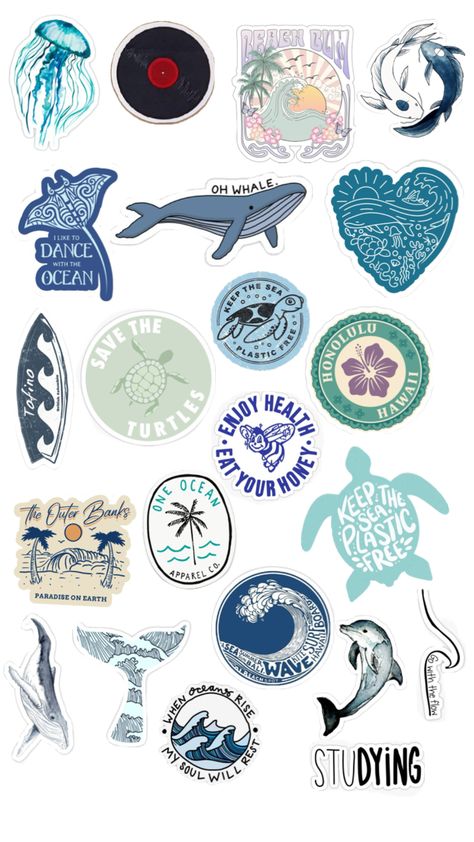 Surf Stickers, Instagram Branding Design, Sticker Design Inspiration, Cute Blue Wallpaper, Scrapbook Stickers Printable, Pretty Drawings, School Stickers, Cool Stickers, Aesthetic Stickers