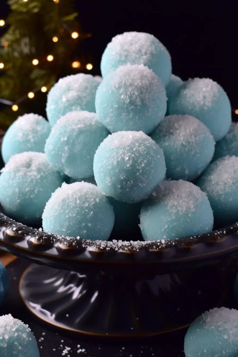 Blue Christmas Truffles - That Oven Feelin Christmas Truffles, Baking Hacks, Candy Truffles, Candy Recipes Homemade, Christmas Candy Recipes, Blue Food Coloring, Truffle Recipe, Blue Curacao, 12 December