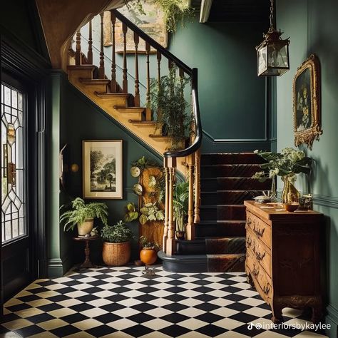 Victorian Hallway, Victorian Home Interior, Dark Home Decor, Casa Vintage, Dark Home, Modern Victorian, Green Walls, Dream House Interior, Dream House Decor