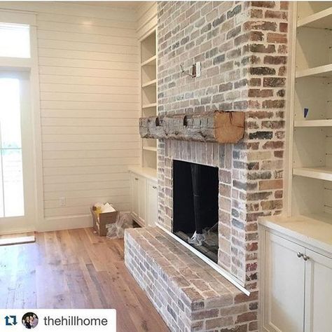 Try one of these 35 Gorgeous Natural Brick Fireplace Ideas to complete your modern farmhouse or coastal chic indoor/outdoor living spaces. German schmear & white-washed brick tutorials included. Update your tired, out-of-date fireplace to give it a much needed face lift!!