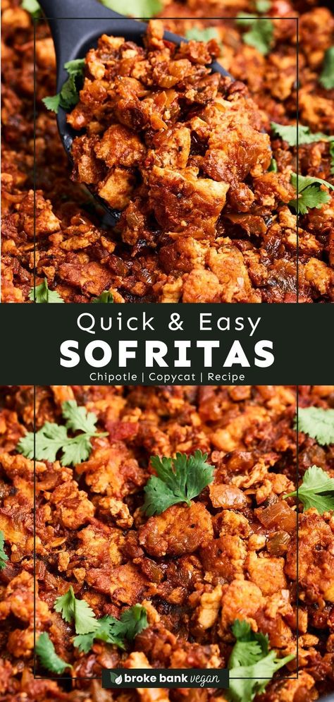 Bring the vibrant flavors of Chipotle to your own kitchen with this copycat sofritas recipe! The only difference is that this version is even better than the original. Meaty tofu is simmered in a smoky, tangy, and bold salsa made from chile peppers and aromatic spices. Use it for tacos, burrito bowls, and so much more! #sofritas #chipotlecopycat #chipotle Copycat Chipotle Sofritas, Vegan Sofritas Chipotle Recipe, Chipotle Tofu Sofritas, Chipotle Sofritas Recipe Copycat, Sofrito Recipe Chipotle, Copycat Sofritas Chipotle, Tofu Chipotle Bowl, Tofu Sofritas Recipe, Vegan Sofrito Recipe