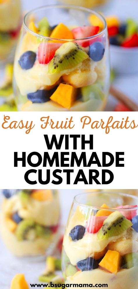 Fruit Parfaits Cups, Mini Custard Cups, Frozen Fruit Parfait, Custard Parfait, Fruit Parfait Dessert, Parfaits Desserts, Fruit Parfait Cups, Fruit Parfait Recipes, Lady Fingers Dessert