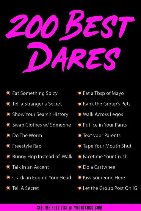 Try out these good truth or dare questions over text or in person with your best friends. True Or Dare Questions, Best Dares, Extreme Dares, Dare Ideas, Funny Truth Or Dare, Funny Dares, Good Truth Or Dares, Fun Dares, Truth Or Dare Games