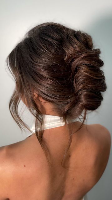 Wedding Updos For High Neck Dress, High Neck Wedding Hairstyles, Open Back Bridesmaid Dress Hairstyles, Bridal Hair Updo French Twist, Soft Bridal Hair Updo, Bridesmaid Hair Updo High Neck Dress, French Twist Updo Brown Hair, Mid Hair Updo Wedding, Bridesmaid Hairstyle Updo