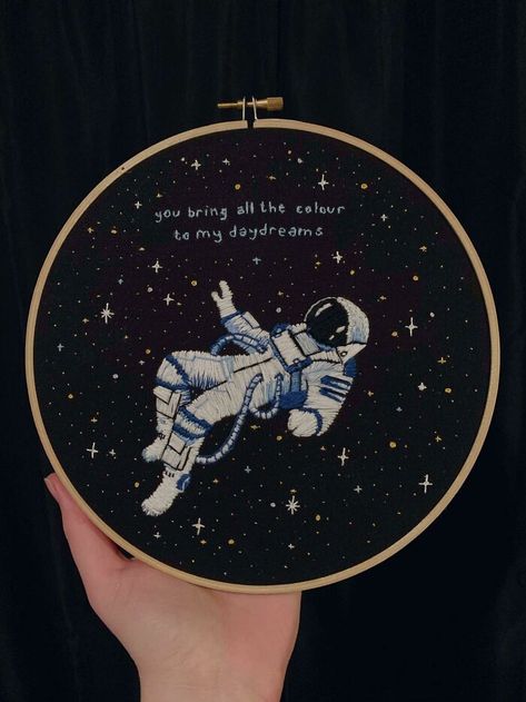 Astrology Embroidery, Cute Hand Embroidery, Space Embroidery, Embroidered Art, Pola Sulam, Cute Embroidery, Sewing Embroidery Designs, 자수 디자인, Hand Embroidery Art