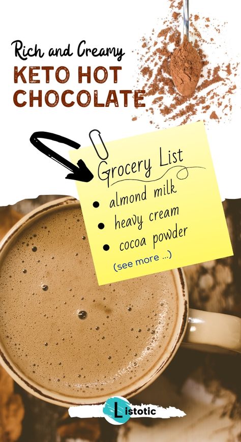 Recipe With Almond Milk, Keto Hot Chocolate Recipe, Keto Hot Chocolate, Chocolate Drink Recipes, Creamy Hot Chocolate, Hot Cocoa Mix Recipe, Hot Chocolate Mix Recipe, Winter Drink, Low Carb Drinks