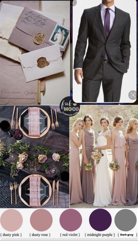 Purple Colour Scheme Wedding, Three Color Wedding Theme, Dusty Purple Fall Wedding, Purple Scheme Wedding, Navy Blue Purple Pink Wedding, Purple Wedding Colour Schemes, Navy Wedding Colors Fall Colour Palettes, Purple Wedding Palette Color Schemes, Beautiful Wedding Colors Colour Palettes