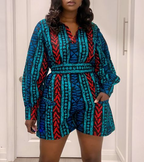 Jumpsuits For Women Short, Ankara Shorts, Playsuit Outfit, African Bohemian, Wrap Playsuit, Rich Auntie, Playsuits Outfit, Ankara Clothing, Ankara Short Gown Styles