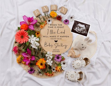 Spring Baby Announcement Ideas, Spring Gender Reveal Ideas, Christian Baby Announcement, Unexpected Pregnancy Announcement, Digital Gender Reveal, Ivf Pregnancy Announcement, Ivf Pregnancy, Unexpected Pregnancy, Isaiah 60 22