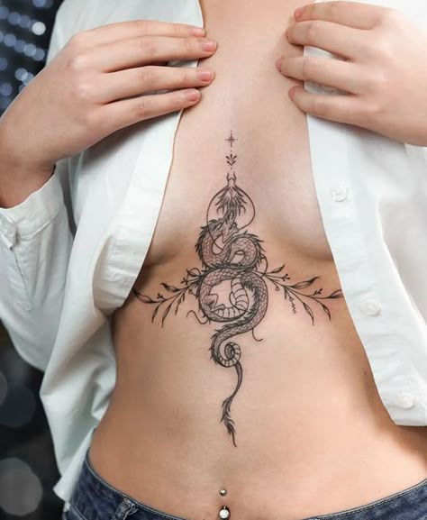 Succubi Womb Tattoo, Underboob Tattoos For Women Unique, Womens Stomach Tattoo, Between Breast Tattoos For Women, Eldritch Tattoo, Sternum Tattoo Women, Underbust Tattoo, Women Sternum Tattoo, Sternum Tattoos For Women