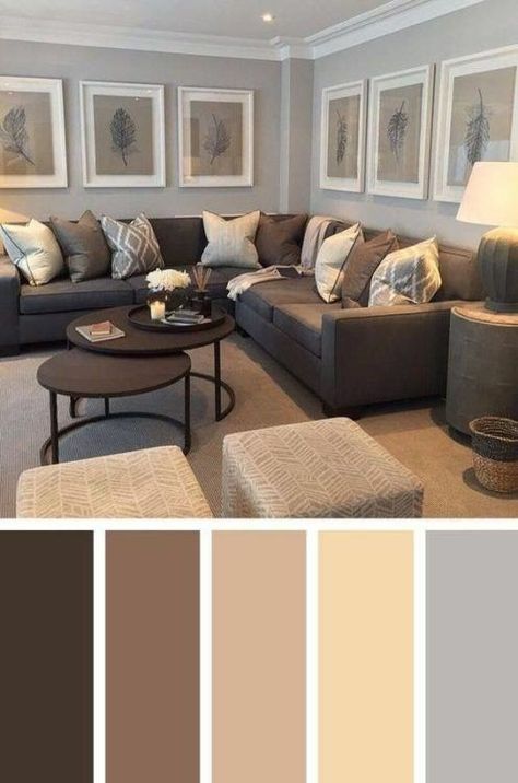 Grey And Brown Living Room, Good Living Room Colors, Brown Living Room Decor, Color Palette Living Room, Furnitur Ruang Keluarga, Living Room Decor Colors, Living Room Color Schemes, Trendy Living Rooms, Room Color Schemes