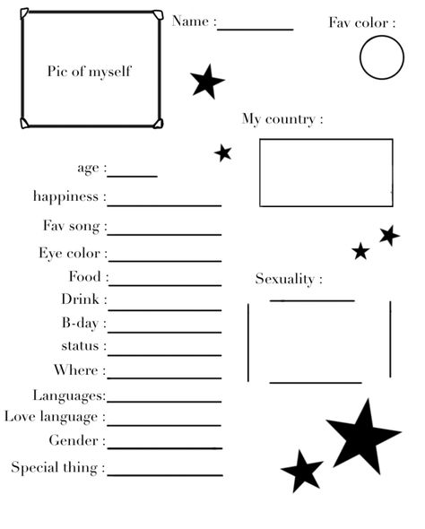 About Myself Template, Introducing Myself Ideas, Fill The Jars Template, Quote Template Design, Oc Template, About Me Template, Funny Charts, Character Sheet Template, Diary Template