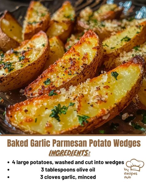 Baked Garlic Parmesan Potato Wedges Cheesy Potato Wedges, Baked Garlic Parmesan Potato Wedges, Garlic Parmesan Potato Wedges, Garlic Potato Wedges, Parmesan Potato Wedges, Baked Meatloaf, Crispy Potato Wedges, Salmon Cakes Recipe, Parmesan Potato