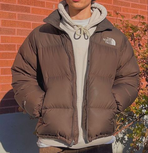 Brown Puffer Jacket Outfit Men, Puffy Jacket Outfit Men, Men Puffer Jacket Outfit, Puffer Jackets Men, Puffy Jacket Outfit, Puffer Jacket Fashion, Puffer Jacket Outfit Men, Brown Puffer Jacket, The North Face 1996 Retro Nuptse