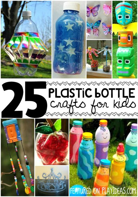 plastic bottle crafts for kids                                                                                                                                                      More Bottle Crafts For Kids, Coke Bottle Crafts, Plastik Recycling, Recycling For Kids, Water Bottle Crafts, Empty Plastic Bottles, Reuse Plastic Bottles, Beautiful Bizarre, Plastic Bottle Art