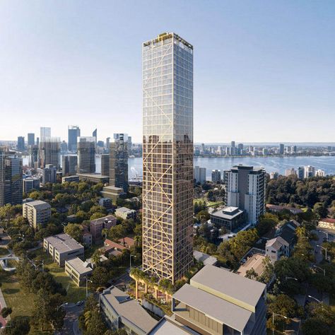 C6 Towers in Perth Australia is One of Two New Wooden Skyscrapers Pioneering This Emerging Technology Wooden Skyscraper, Shop Architects, Timber Buildings, Timber Beams, Tower Design, Concrete Building, Timber Structure, Australian Architecture, Perth Australia