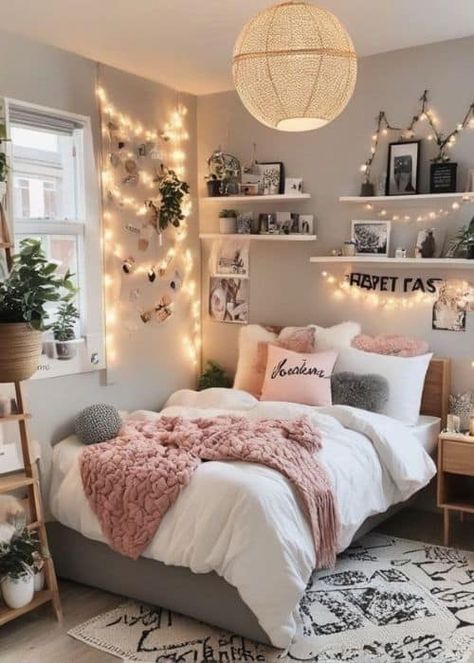 Light Pink Dorm Room, Dream Bedroom Inspiration, Preppy Room, Redecorate Bedroom, Cozy Room Decor, Teen Bedroom Decor, Girl Bedroom Decor, Dream Room Inspiration, Room Makeover Bedroom