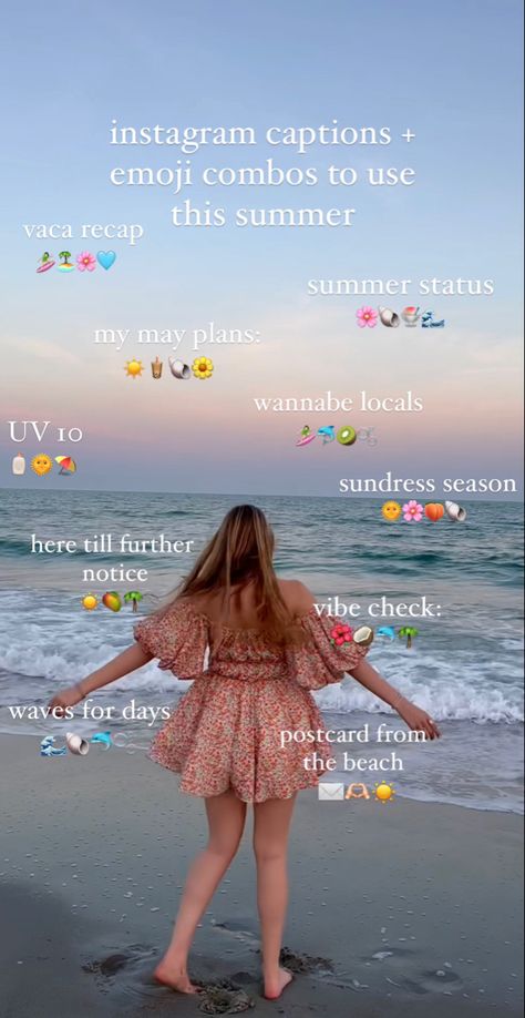 Beach Emoji Captions For Instagram, Emojis As Captions, Beach Aesthetic Instagram Post, Preppy Insta Captions, Cute Beach Instagram Stories, Beach Private Story Names, When To Post On Instagram 2023, Story Emoji Instagram, Preppy Snapchat Friend Emojis