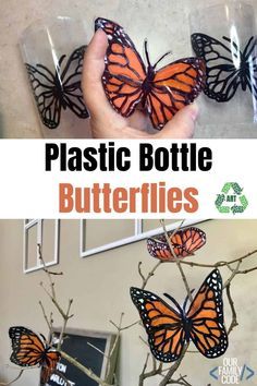 Make plastic bottle butterflies with this easy recycled art activity and learn about Monarch butterfly migration and how they find shelter and food during their journey! Plastic Bottle Art, Recycled Art Projects, Butterfly Template, Plastic Bottle Crafts, Butterfly Crafts, Plastic Crafts, Recycled Art, Upcycled Crafts, Camping Art