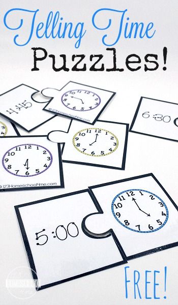 FREE Telling Time puzzles - this is such a fun way for kindergarten, 1st grade, 2nd grade, and 3rd grade students to practice using a clock with fun math games (homeschool, educational activity, math center) How To Tell Time, Learn To Tell Time, Teaching Time, Fun Math Games, Math Time, Homeschool Math, Guided Math, First Grade Math, 1st Grade Math