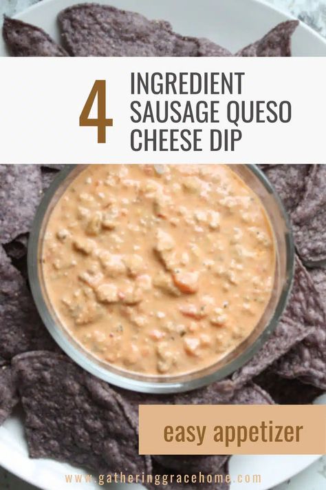 4-Ingredient Sausage Queso with Real Ingredients - Gathering Grace Home Sausage Queso Dip, Sausage Queso, Easy Cheese Dip, Queso Cheese Dip, Small Slow Cooker, Queso Cheese, Spicy Salsa, Ground Sausage, Party Appetizers Easy