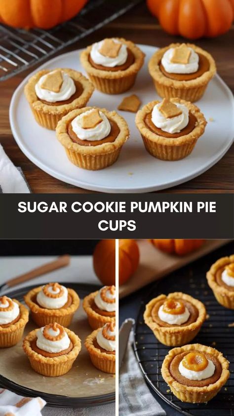 Sugar Cookie Pumpkin Pie Cups – Culinary Chase Pumpkin Cups Dessert, Pumpkin Pie Cookie Cups, Sugar Cookie Apple Pie Cups, Pumpkin Cookie Cups, Fall Cookie Cups, Pumpkin Pie Cups, Pumpkin Pie Cookie, Pie Cups, Pumpkin Cookies Easy