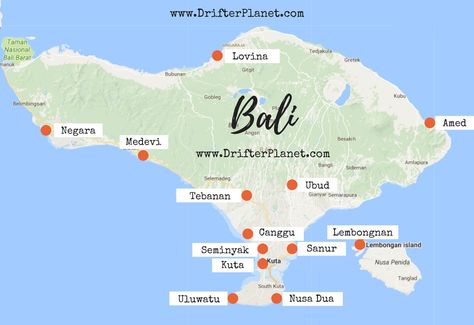 Bali Map - Where to stay in Bali Bali Destinations, Lovina Bali, Bali Map, Lembongan Island, Bali Bucket List, Temple Bali, Bali Baby, Travel Bali, Bali Honeymoon