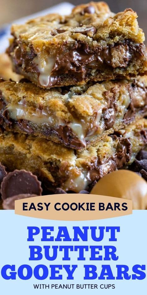 Gooey Cookie Bars, Easy Cookie Bars, Cookie Bars Easy, Gooey Bars, Gooey Cookies, Recipe Step By Step, Dessert Bar Recipe, Chocolate Chip Cookie Bars, Peanut Butter Desserts