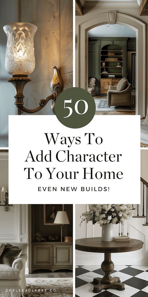 This is a giant list of ways to add character and personality to your home. Even if it's a new build, or builder-grade style house, you can create a welcoming home that feels nostalgic. These tips will inspire you to add character to your home, no matter your budget. I've included affordable budget-friendly home improvement tips in this article as well as mid-range and big-budget tips. Whether you’re working with a new build or an older home that needs some love, there are lots of ways to add pe Small Home With Character, How To Decorate New Build Home, Ways To Add Character To Your Home, Add Personality To Your Home, Charming Home Decor, How To Decorate Corners Living Room, Add Character To New Build, How To Add Character To A New Build, New Build Character