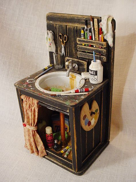 Art Studio Sink, Doll Things, Fantasy Stuff, Mini Craft, Miniature Rooms, Creative Stuff, Tiny Things, Miniature Diy, House Miniature