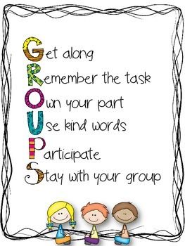 This freebie is a poster you can display in your classroom to remind students about rules for group work. The rules are as follows: Get along Remember the task Own your part Use kind words Participate Stay with your group Before students work in small groups, you could review these rules, and if there are any problems within groups, you could refer Music Classroom Posters, Music Classroom Management, Subbing Ideas, Orff Lessons, Friday Freebie, Group Rules, Library Skills, Groups Poster, Group Counseling