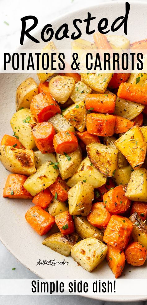 Roasted Side Dishes, Easy Roasted Potatoes, Roasted Potatoes And Carrots, Potatoes And Carrots, Carrots Recipe, Roasted Potato Recipes, Roasted Vegetable Recipes, Vegetable Side Dishes Recipes, Potato Recipes Side Dishes