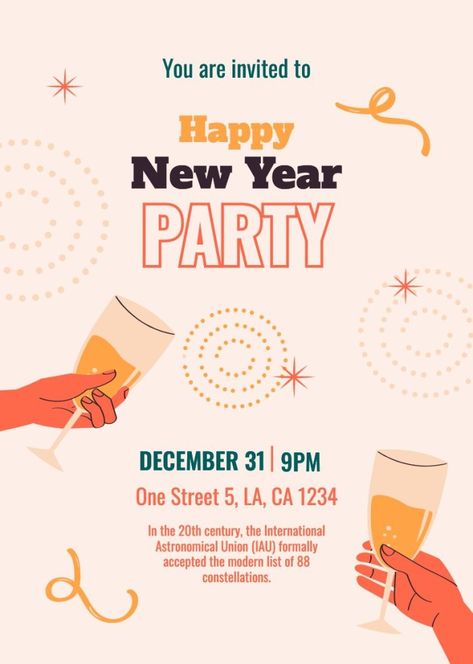 Hand-drawn Happy New Year Party Invitation Party Drawing Ideas, New Years Flyer, New Year Party Invitation, Party Drawing, New Year Party Flyer, Happy New Year Party, End Of Year Party, Invitation Party, Best Party