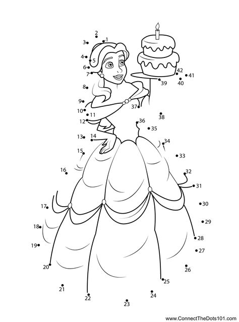 Belle with Cake Dot to Dot Dot To Dot, Dotted Page, Princess Belle, Connect The Dots, Printable Worksheets, Dots, Cake