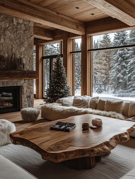 Rustic Lodge Interior, A Frame Cabins, Chalet Interior, Modern Mountain Home, Cabin Interiors, Rustic Home Design, Lodge Style, Small Cabin, Salou