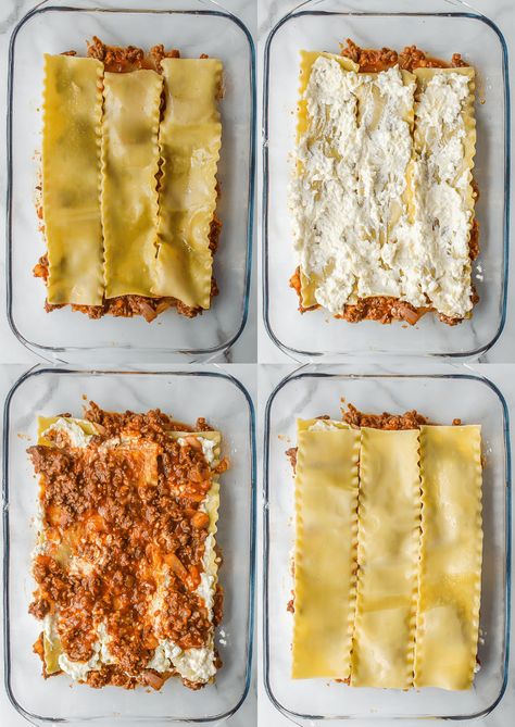 This easy lasagna recipe is a classic family dinner! Lasagna noodles are layered with a meaty tomato sauce, creamy ricotta, and lots of cheese for a delicious Italian meal everyone will love. Lasagna Recipe Ricotta Cheese, Meat Lasagna Recipe With Ricotta, Best Easy Lasagna Recipe, Easy Meat Lasagna, Recipes With Lasagna Noodles, Easy Lasagna Recipe With Ricotta, Lasagna With Ricotta Cheese, Dinner Lasagna, Recipe With Ricotta