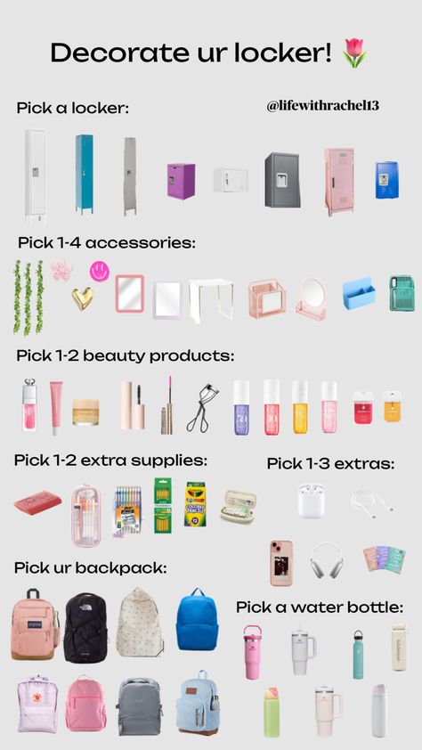 #preppy #backtoschool #locker #cute #decorate #decorateurlocker #inspo #fyp #girl #soldejaneiro #makeup #skincare #grwm #aesthetic Locker Essentials, Lady Glitter Sparkles, Middle School Lockers, Grwm Aesthetic, Middle School Essentials, School Backpack Essentials, Taylor Swift Jokes, School Folders, Funny Day Quotes