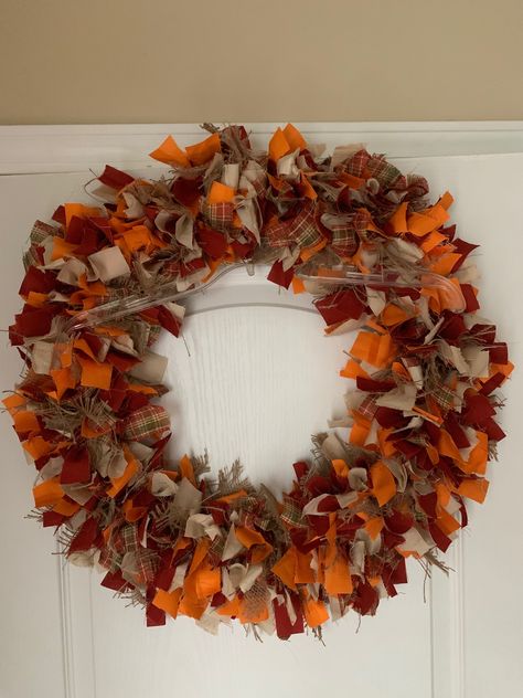 Fall Rag wreath Fall Rag Wreath, Rag Wreath Tutorial, Fabric Wreaths, Fall Wreath Tutorial, Rag Wreaths, Pom Wreath, Christmas Craft Show, Crafts Fall, Egg Wreath