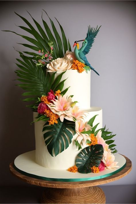 Vibrant Tropical Wedding, Tropical Themed Wedding, Tropical Wedding Cake, Cake Boutique, Cake Artist, Tropical Wedding, Tropical Flowers, Wedding Cake, Flamingo