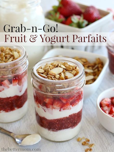 DIY Grab-n-Go Fruit & Yogurt Parfaits — the Better Mom Fruit And Yogurt Parfait, Aussie Style, Yogurt Parfaits, Parfait Recipe, Parfait Breakfast, Fruit Parfait, Healthy Protein Snacks, Homemade Lunch, Parfait Recipes