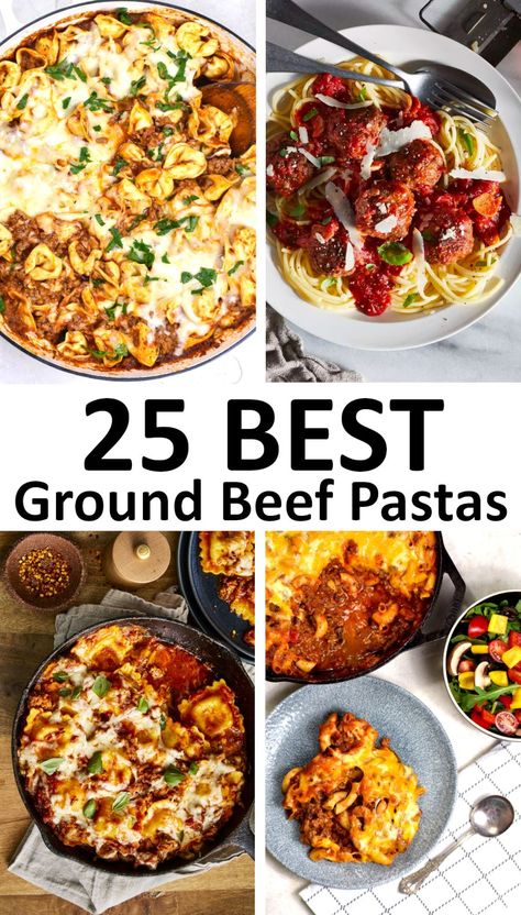 The 25 BEST Ground Beef Pasta Recipes - GypsyPlate Ground Beef One Pan Recipes, Chop Meat Pasta Recipes, Casseroles With Ground Beef Pasta, Best Ground Beef Pasta Recipes, Beef Pasta Recipes Healthy, Italian Recipes Ground Beef, Hamburger Meat Spaghetti Recipes, Pasta Recipes Hamburger Meat, Ground Beef Pasta Bake Recipes