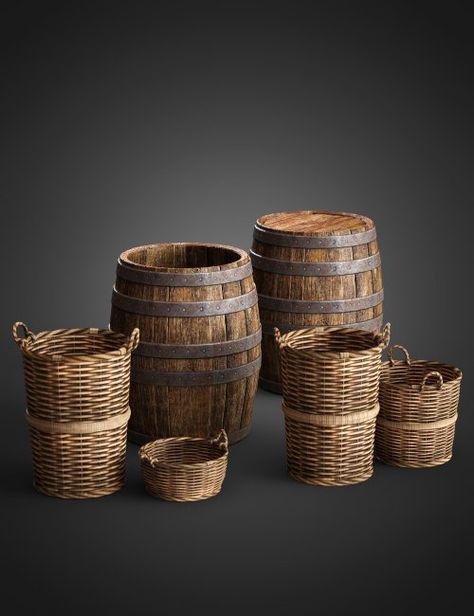 Game Props Concept Art, Alchemist Workshop, Pirate Barrel, Medieval Props, Medieval Tavern, Larp Props, Wooden Barrels, Props Concept, Props Art