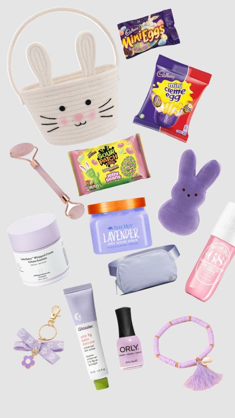 Easter Basket Ideas!! 🐣#easterbasket #easteraesthetic #easter #candy #bunny Bunny Basket Ideas, Easter Basket Ideas For Teens, Teen Easter, Teen Easter Basket, Burr Basket, Making A Gift Basket, Valentine's Day Gift Baskets, Easter Basket Ideas, Adorable Homes Game