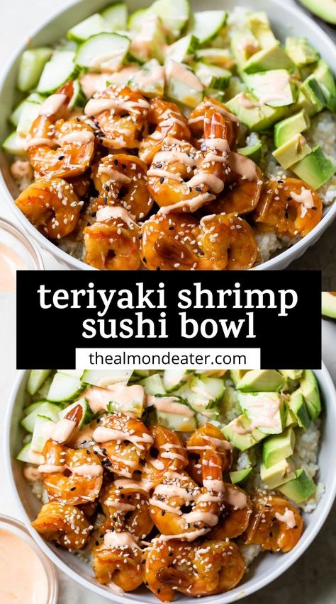 Shrimp Sushi Bowl, Sushi Bowls, Healthy Sushi, Teriyaki Shrimp, Reflux Recipes, Shrimp Sushi, Gerd Diet, Healthy Bowls Recipes, Reflux Diet