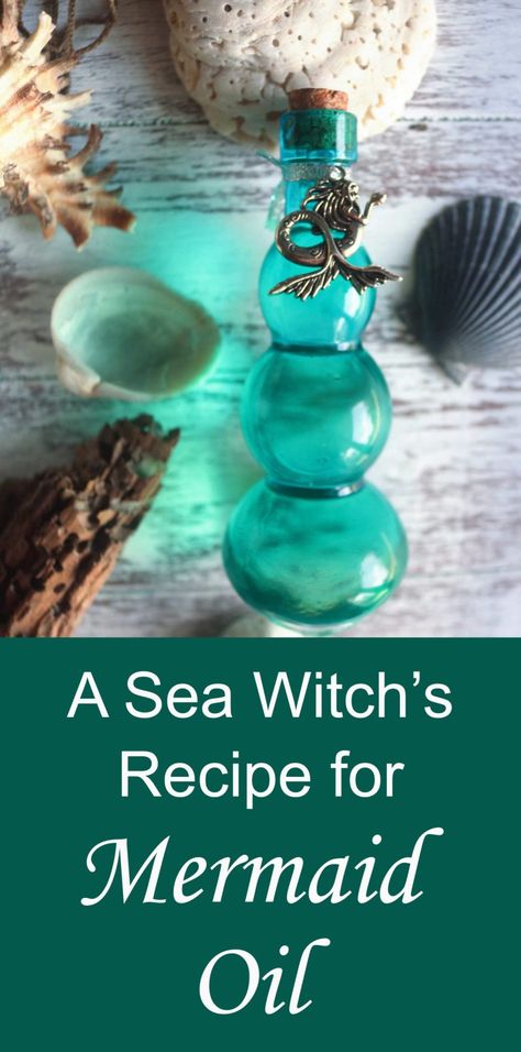 Worry Water Spell, Sea Water Magic, Sea Water Spells, Water Essential Oil Blend, Sea Witch Rituals, Witch Craft Herbs, Wicca Oil Recipes, Sea Witch Magic, Coastal Witch House