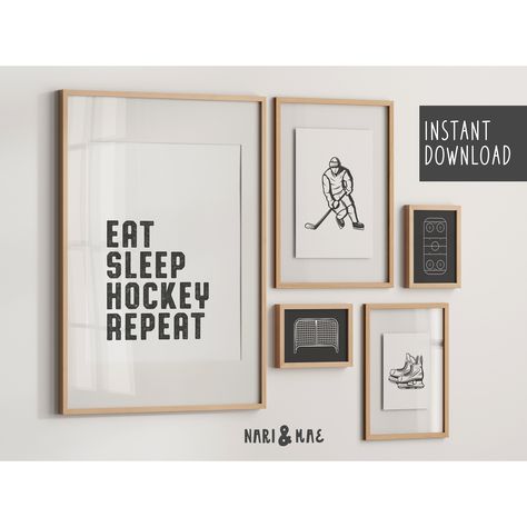 Ice Hockey Prints, Set of Five, Hockey Bedroom, Nursery Wall Decor, Hockey Wall Art, Kids Room Decor, Hockey Decor, Hockey Nursery Art Ice Hockey Bedroom Ideas, Hockey Inspired Bedroom, Diy Hockey Decor, Kids Hockey Bedroom, Vintage Hockey Nursery, Hockey Room For Boys, Hockey Bedroom For Boys, Hockey Bedroom Ideas, Hockey Kids Room