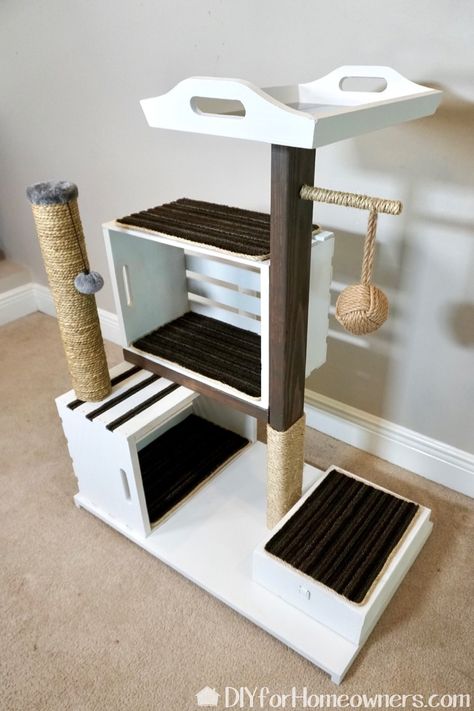 DIY Cat Tower - Mother Daughter Projects Diy Cat Tower, Katt Diy, Katt Grejer, Chat Diy, Mother Daughter Projects, Diy Cat Tree, Cat House Diy, Diy Cat Toys, Cat Towers