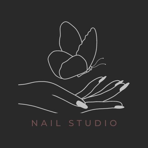 Black & White Illustrated Elegant Sketch Hand and Butterfly Nail Studio Logo. Canva Template, hand butterfly nail nail studio logo beauty charcoal brand studio illustrated Manicure Logo Design, Logo Nail Designs, Nail Studio Logo Design, Nails Logo Design Ideas, Nail Brand Logo, Nail Logo Ideas, Nail Art Logo Design, Nail Business Logo, Hand And Butterfly