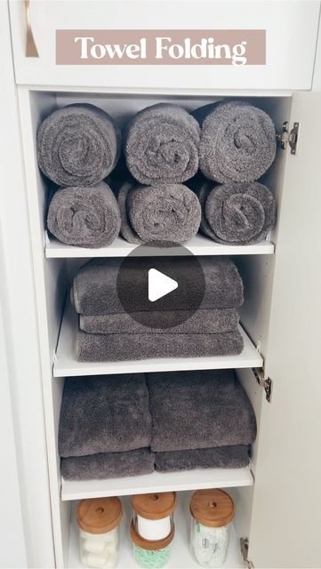 Towel And Wash Cloth Storage Ideas, Spa Room Storage Ideas, Bath Towel Storage Ideas Linen Closets, Towel Storage In Closet, Fold Bath Towels To Save Space, Store Towels, Fold Towels To Save Space, How To Fold A Towel Into A Roll, How To Store Towels